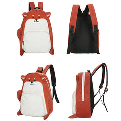 Pug Dog Corduroy Backpacks for Women Japan Style Fox Embroidery School Bags