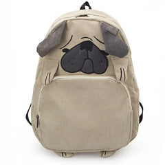 Pug Dog Corduroy Backpacks for Women Japan Style Fox Embroidery School Bags