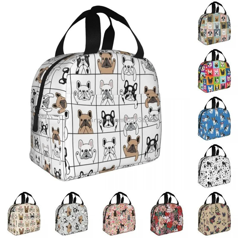 French Bulldog Puppy Lunch Bag Insulated Thermal Cooler for School Work Picnic