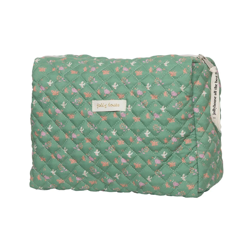 Quilted Cosmetic Bag Floral Makeup Organizer Zipper Beauty Case Women Travel