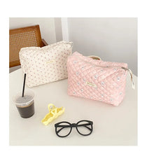 Quilted Cosmetic Bag Floral Makeup Organizer Zipper Beauty Case Women Travel