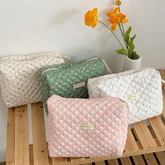 Quilted Cosmetic Bag Floral Makeup Organizer Zipper Beauty Case Women Travel
