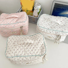 Quilting Cotton Makeup Bag Zipper Cosmetic Organizer Box Shape
