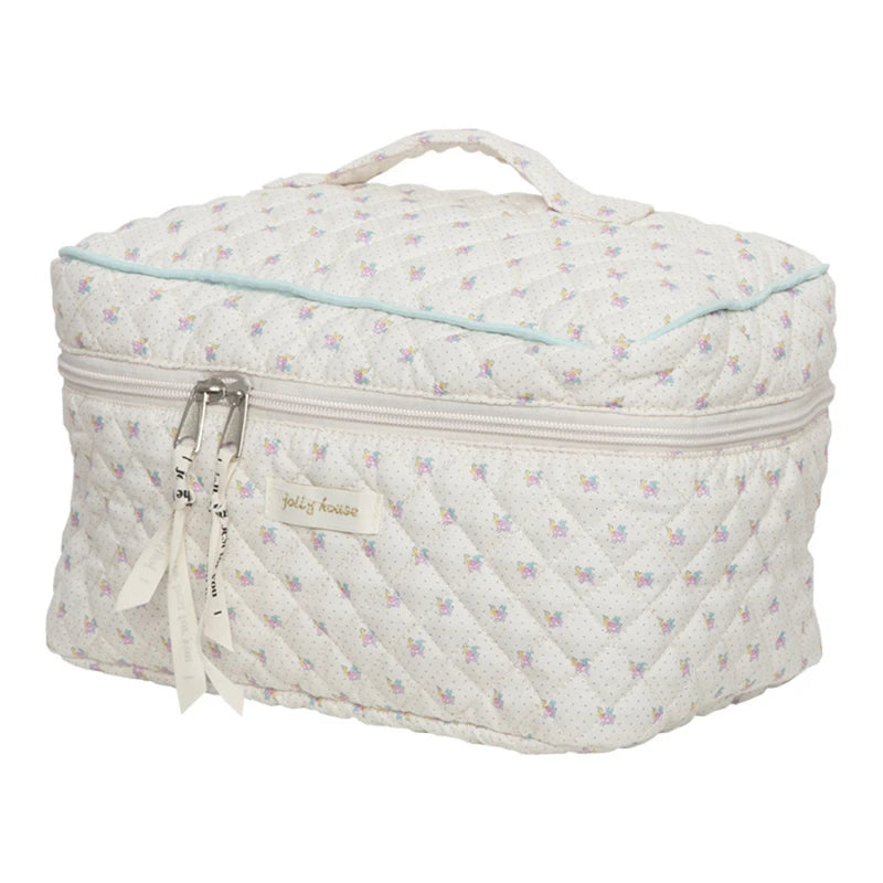 Quilting Cotton Makeup Bag Zipper Cosmetic Organizer Box Shape
