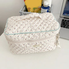 Quilting Cotton Makeup Bag Zipper Cosmetic Organizer Box Shape
