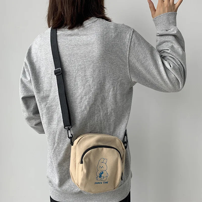 Rabbit Canvas Small Crossbody Bag Casual Messenger Vintage Ladies Purse