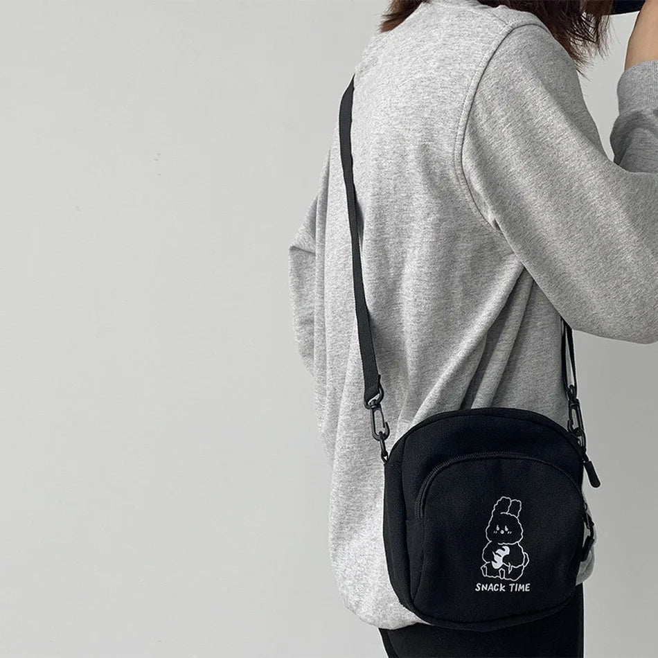 Rabbit Canvas Crossbody Bag Small Shoulder Purse Handbag