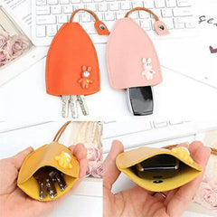 Rabbit Cats Unisex PU Leather Key Wallets Housekeepers Car Key Holder Case