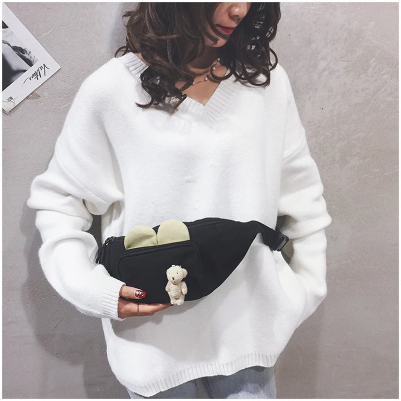Canvas Rabbit Waist Pack Crossbody Chest Bag