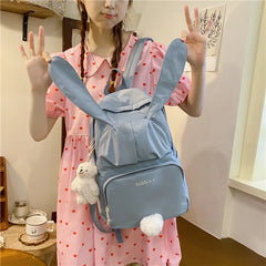 Rabbit Young Girl School Backpack Pink Women Bagpack Nylon Cartoon Schoolbag
