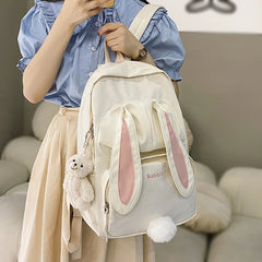 Rabbit Young Girl School Backpack Pink Women Bagpack Nylon Cartoon Schoolbag