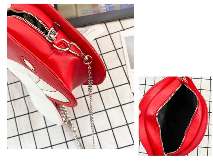 Red Mushroom Shoulder Bag Girl's Handbag Crossbody Chain Bag Purse Women Clutch