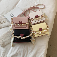 Ribbon Chain PU Leather Crossbody Bag for Women Shoulder Bag Purse Handbag