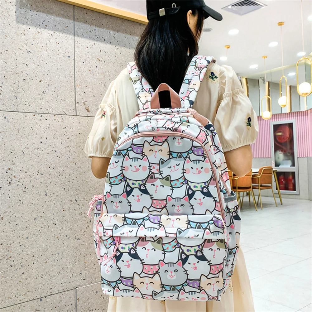 Girls Cartoon Animal Print School Bag Large Capacity College Student Ladies