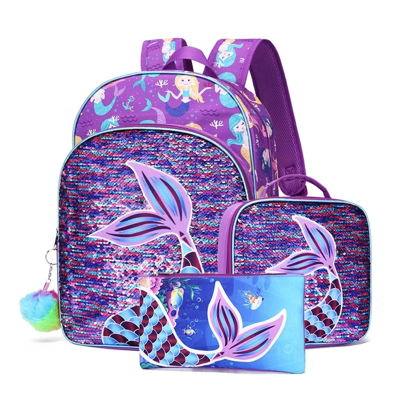 Sequin Bookbag Preschool Backpack with Lunch Bag Rucksack School Bags