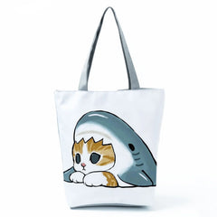 Shark Cat Handbags Portable High Capacity Shopper Eco Reusable Shopping Bag