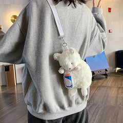 Sheep Shape Plush Crossbody Bag Women Girls Shoulder Bag Large Capacity