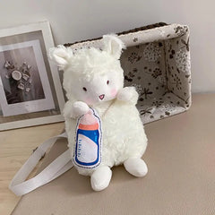 Sheep Shape Plush Crossbody Bag Women Girls Shoulder Bag Large Capacity