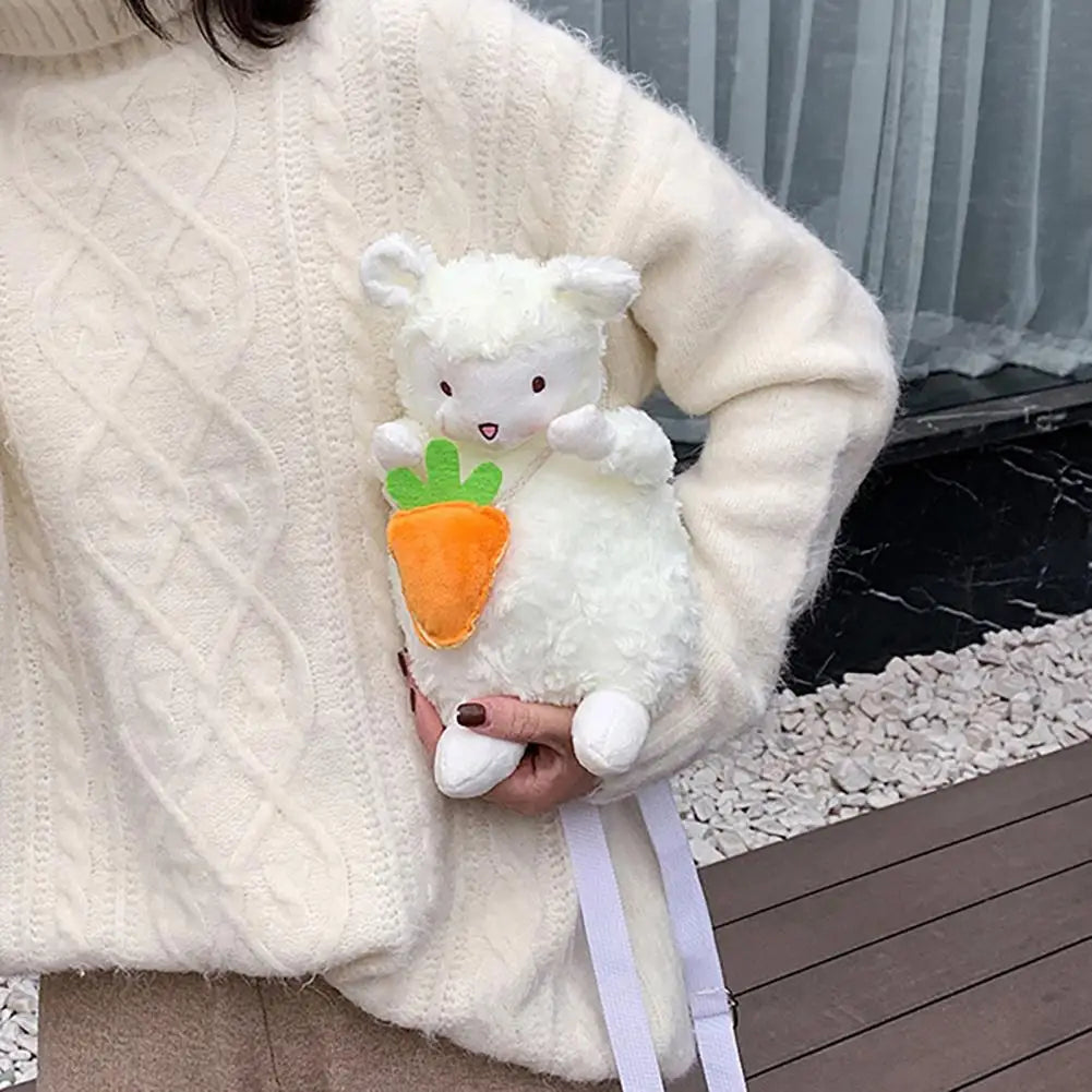 Sheep Shape Plush Crossbody Bag Women Girls Shoulder Bag Large Capacity