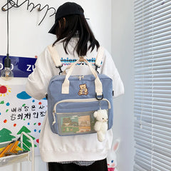 Harajuku Student Bookbag with Cartoon Bear Pendant - Teenage Girl School Bag