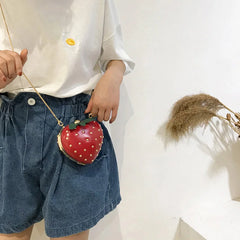 Women's Mini Strawberry Crossbody Bag Chain Purse Clutch Red Handbag