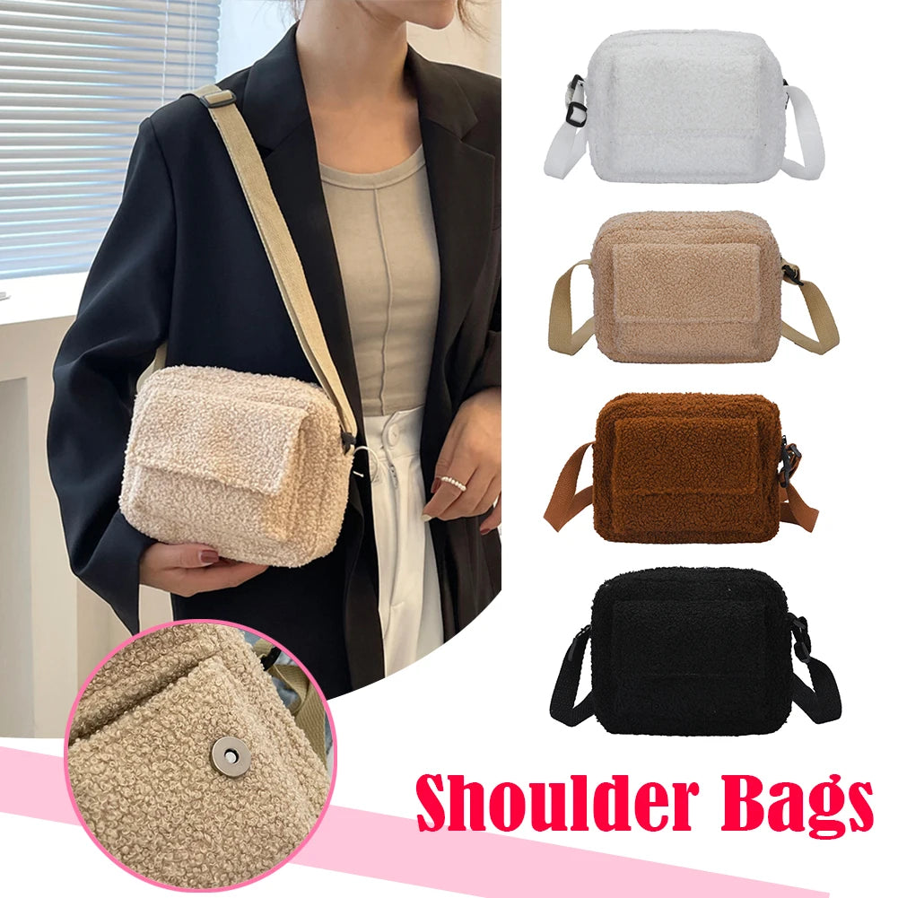 Vintage Lamb Wool Shoulder Bag for Women