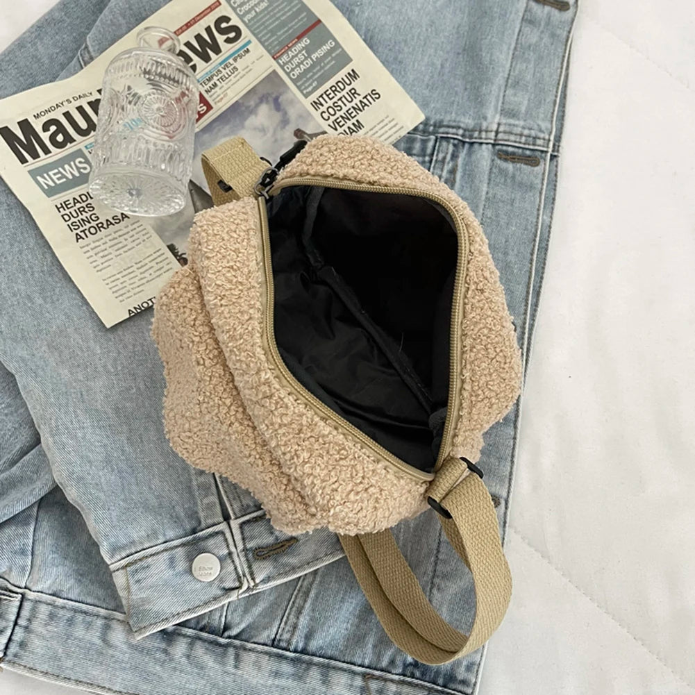 Vintage Lamb Wool Shoulder Bag for Women