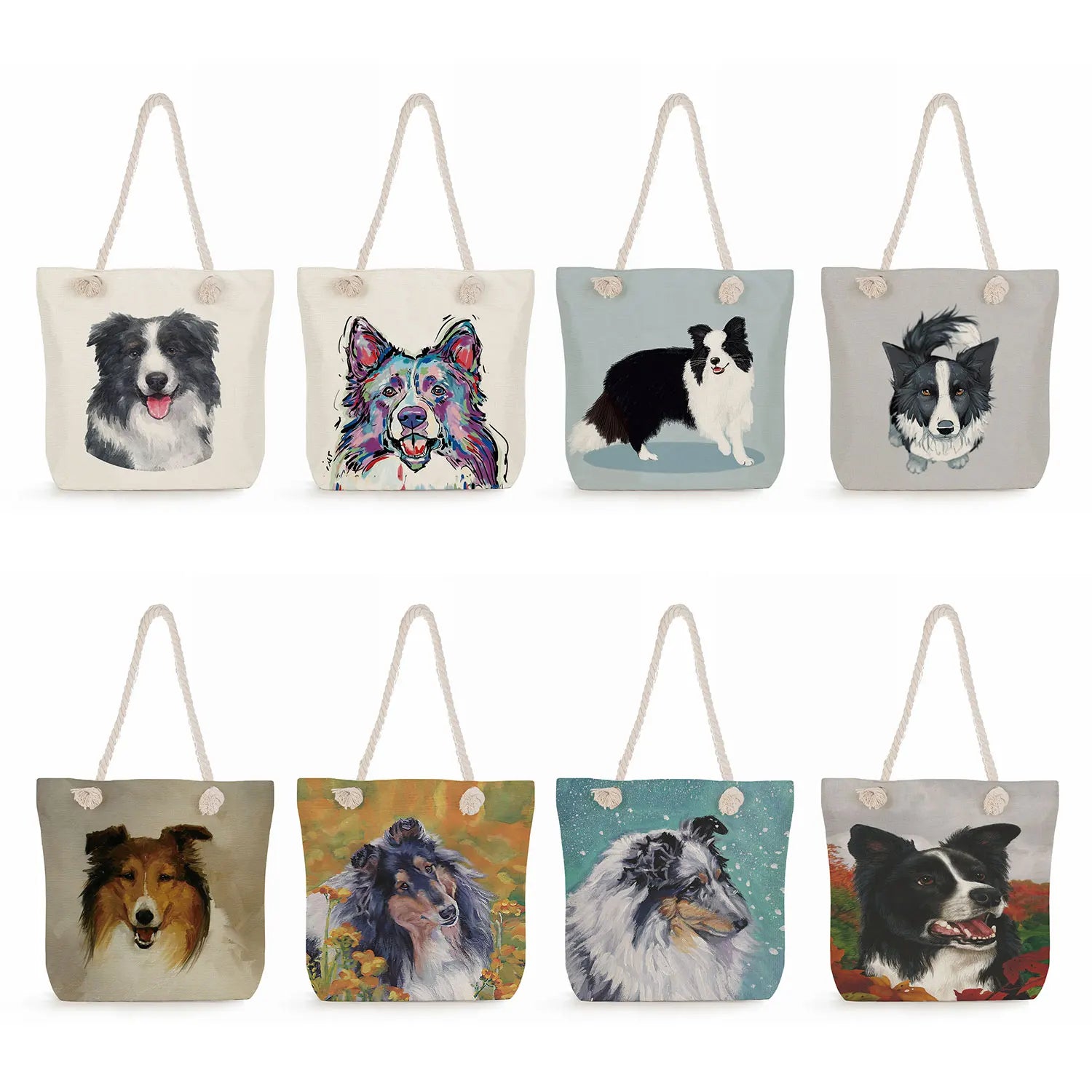 Watercolor Collie Dog Print Tote Bag Large Capacity