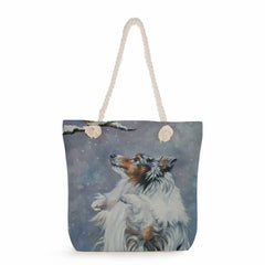Watercolor Collie Dog Print Tote Bag Large Capacity