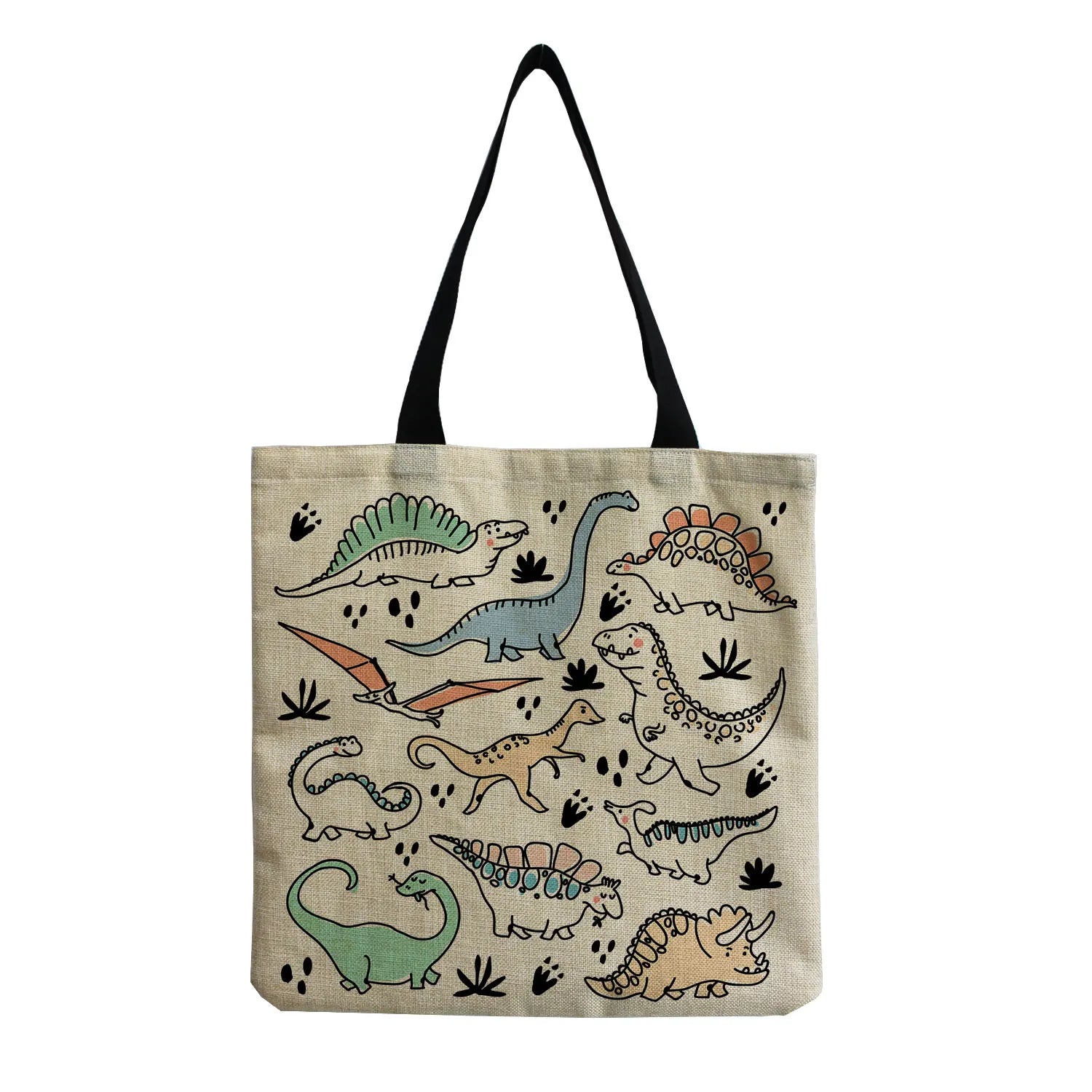 Dino Flowers Shopper Bag Plant Casual Preppy Handbag Student Carry School Bag