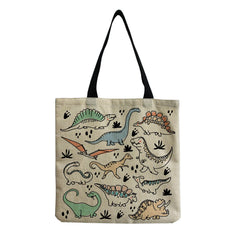 Dino Flowers Shopper Bag Plant Casual Preppy Handbag Student Carry School Bag