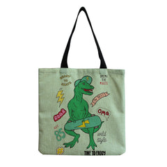 Dino Flowers Shopper Bag Plant Casual Preppy Handbag Student Carry School Bag