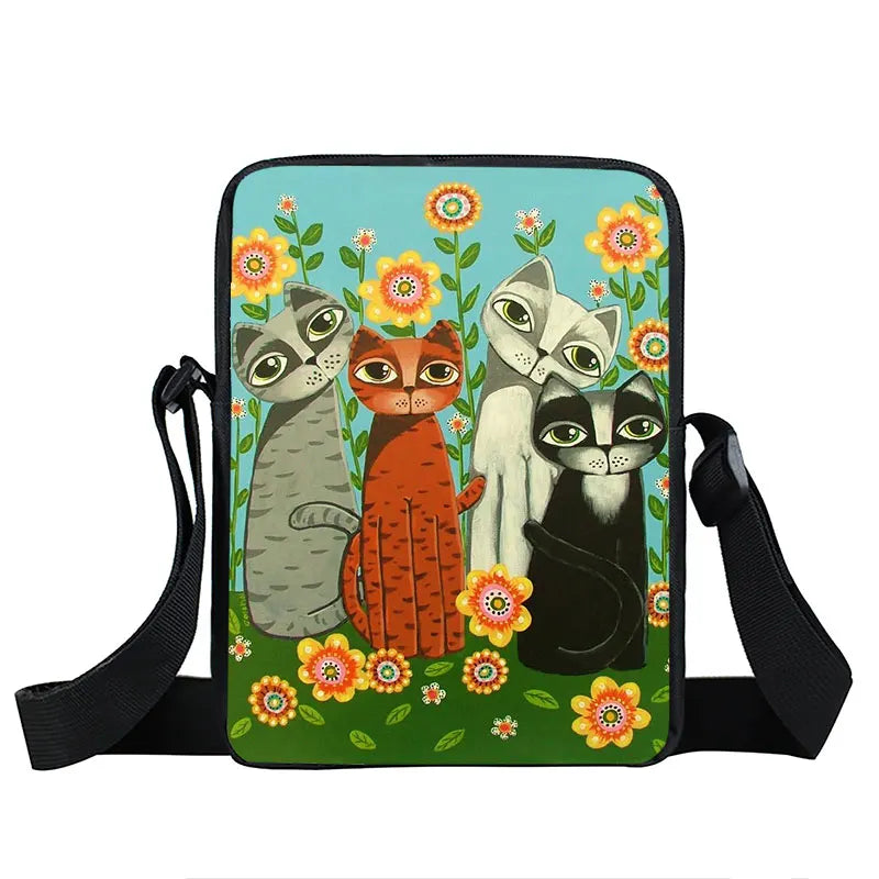 Small Cat Print Casual Women Messenger Bag Girls Shoulder Travel Satchel