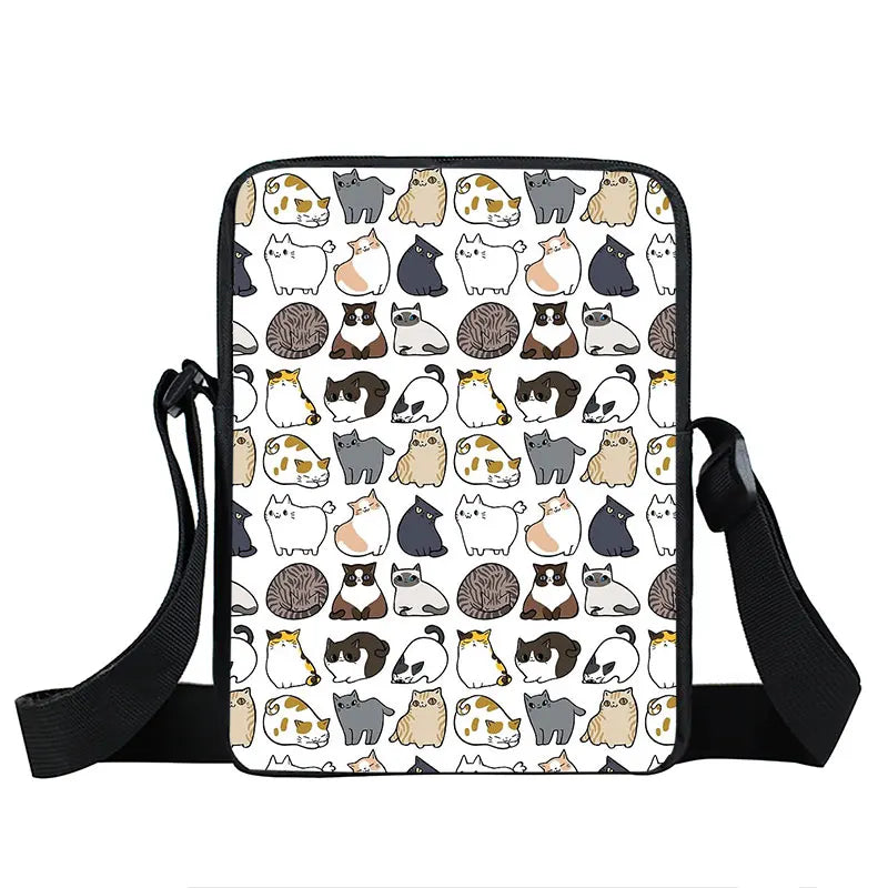 Small Cat Print Casual Women Messenger Bag Girls Shoulder Travel Satchel