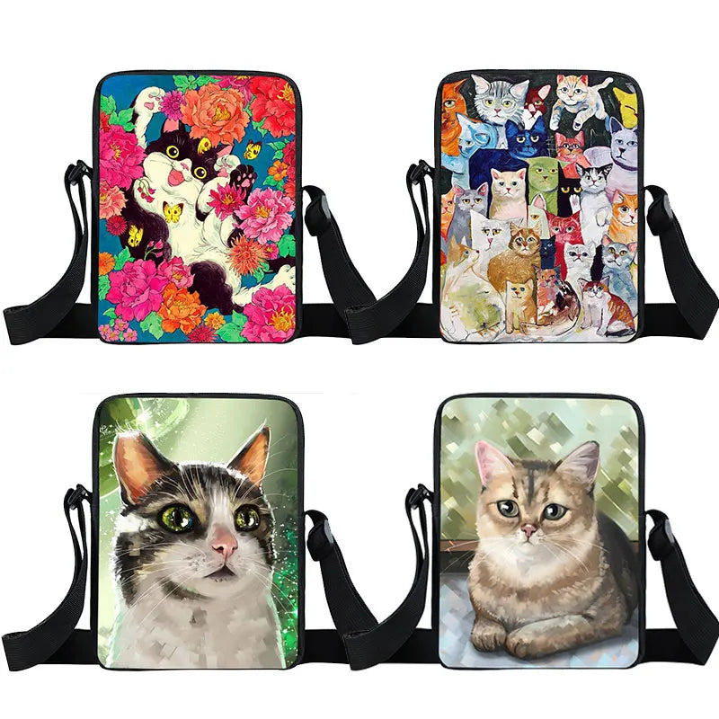 Small Cat Print Casual Women Messenger Bag Girls Shoulder Travel Satchel