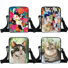 Small Cat Print Casual Women Messenger Bag Girls Shoulder Travel Satchel