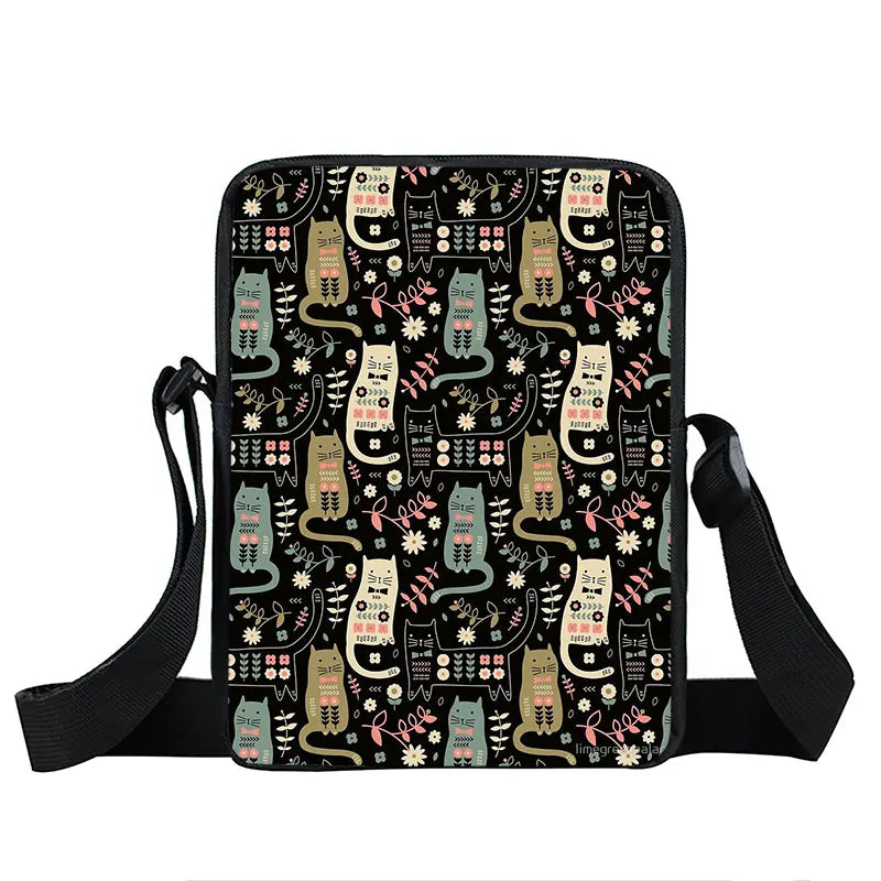 Small Cat Print Casual Women Messenger Bag Girls Shoulder Travel Satchel