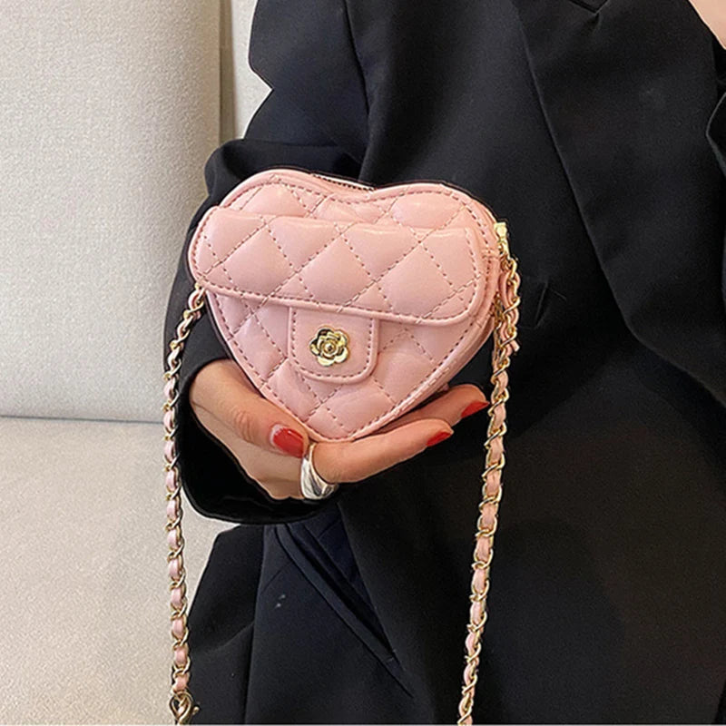 Heart Shaped Mini Leather Crossbody Bag for Women Chain Shoulder Purse