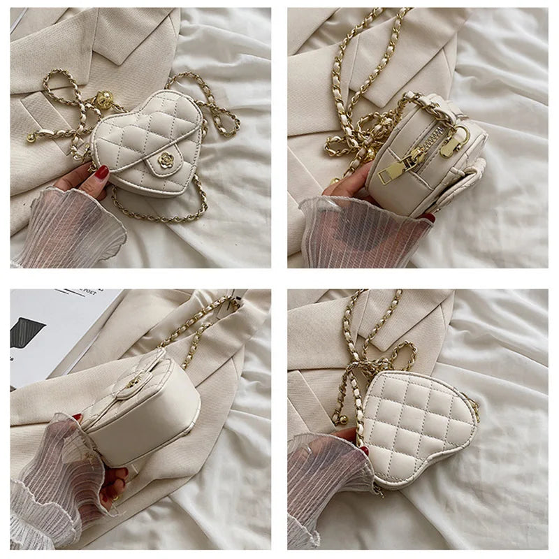 Heart Shaped Mini Leather Crossbody Bag for Women Chain Shoulder Purse