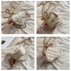 Heart Shaped Mini Leather Crossbody Bag for Women Chain Shoulder Purse