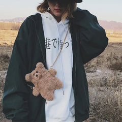 Small Plush Cartoon Bear Shoulder Bag for Women Ladies Mini Crossbody
