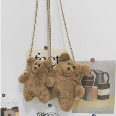Small Plush Cartoon Bear Shoulder Bag for Women Ladies Mini Crossbody