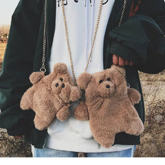 Small Plush Cartoon Bear Shoulder Bag for Women Ladies Mini Crossbody