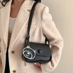 Bear Pendant Satchel Bag Soft PU Leather Handbag Totes