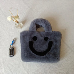 Smiley Face Women Plush Shoulder Bag Soft Faux Fur Ladies Chain Messenger Bags