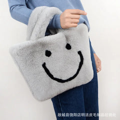 Smiley Face Women Plush Shoulder Bag Soft Faux Fur Chain Messenger Bag