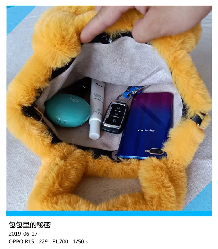Women Plush Shoulder Bag Soft Faux Fur Female Chain Crossbody Bags