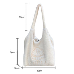 Soft Fleece Plush Handbag Mermaid Dolphin Embroidery Shoulder Tote Bag
