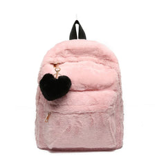 Soft Faux Fur Backpack Winter Plush Rucksack Pink Mochila