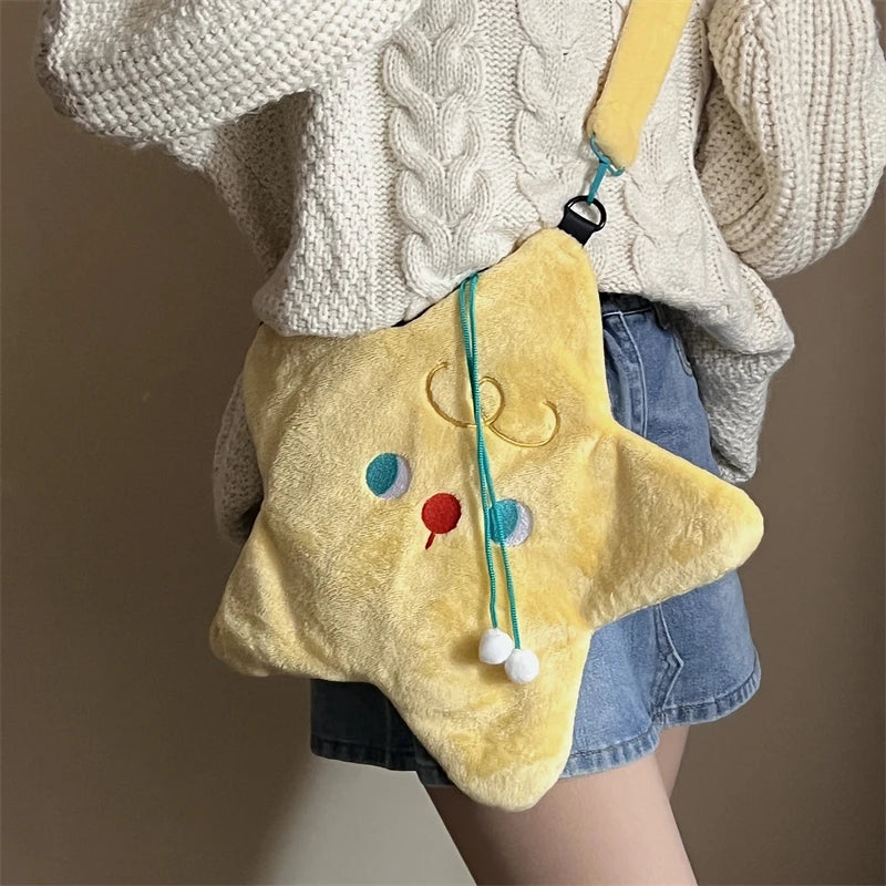 Star Shape Women's Plush Crossbody Bag Cartoon Casual Girls Faux Fur Handbag